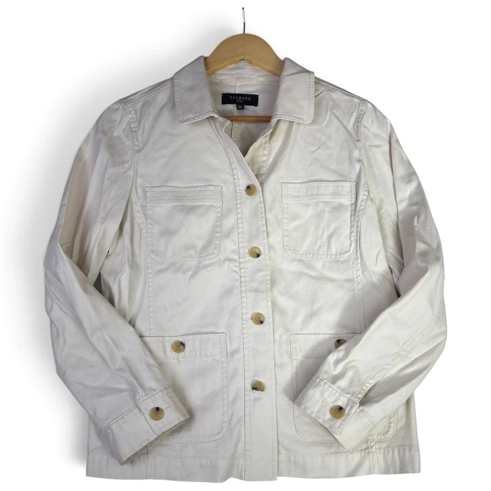 Talbots Petite Ivory Cotton Tencel Utility Field Jacket Cream Size MP Medium